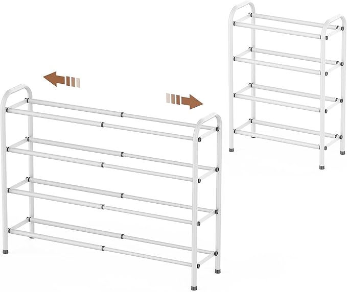 Gonfoam 4-Tier Expandable Shoe Rack,Adjustable Shoe Shelf Storage Organizer Heavy Duty Metal Free Standing Shoe Rack for Entr