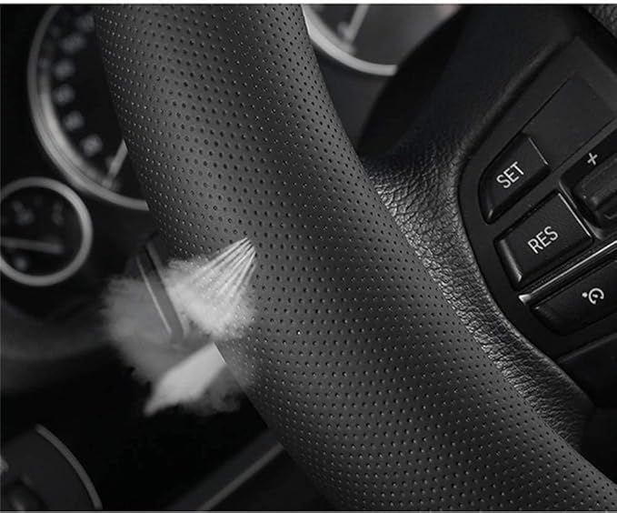 KAFEEK Carbon Fiber Steering Wheel Cover, Universal 15 Inch for Men Women, Breathable Microfiber Leather, Anti-Slip Inner Lin