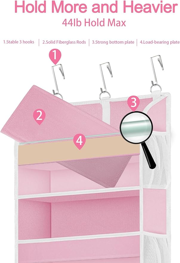 TAHAVICE 2 Pack Over The Door Storage Organizer with 5 Pockets 10 Mesh Pockets, 44 lbs Weight Capacity Door Hanging Organizer