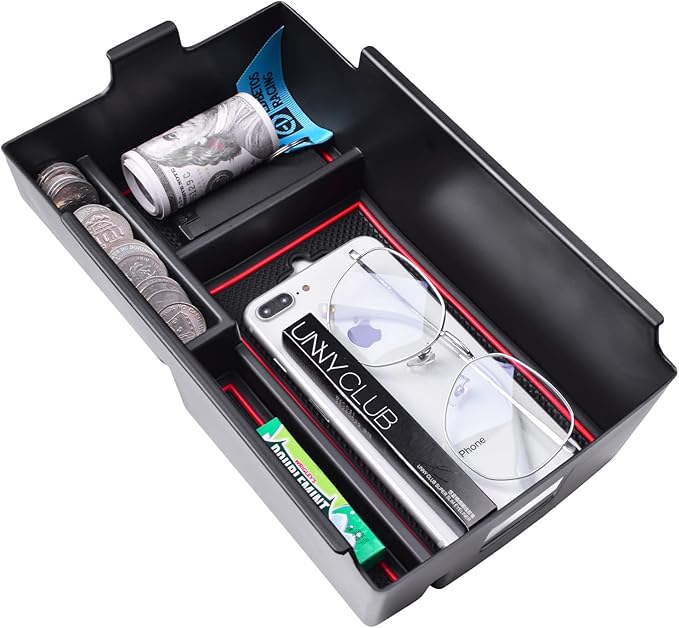 EDBETOS Center Console Organizer Compatible with Chevy Equinox Accessories 2018 2019 2020 2021 2022 2023 2024 Insert Tray Interior Secondary Armrest Storage Box ABS, Red