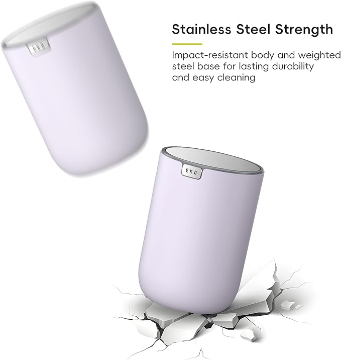 EKO Fandy 0.58 Gal/2.2L Mini Trash Can with Lid, Swing-Top Desktop Trash Can for Bathroom, Countertop, Vanity, Desk or Office, Small Garbage Bin (Lavender)