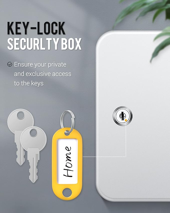 Uniclife 20 Position Key Cabinet with Key Lock Wall Mounted White Security Storage Box Steel Key Organizer with Colorful Key 
