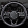 Car Steering Wheel Cover Fusion Carbon Fiber Premium Leather Non-Slip, Breathable, Trendy Accessories with Car Logo,for Accessories (Old-Old)