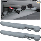 2PCS Leather Car Seat Gap Filler, No-Drop Seat Side Gap Plug Crevice Blocker with Securing Strap, Elastic Filler Block The Gap Between Seats & Console for Truck SUV Sedan (Light Gray)