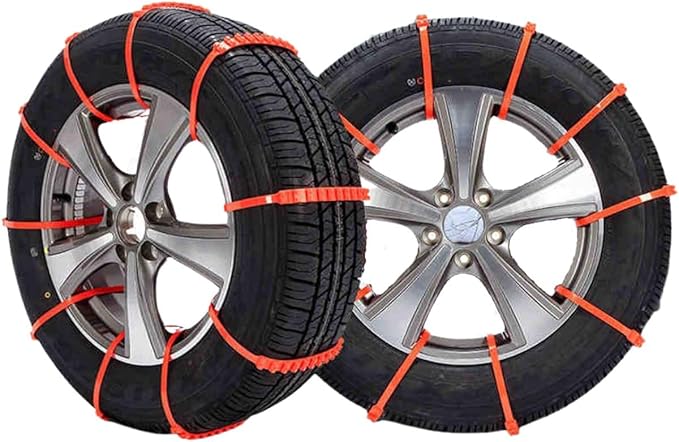 Jeremywell 10 PCS Emergency Anti-Skid Mud Snow Survival Traction Multi-Function Car Tire Chains, Orange, Security Chains for 