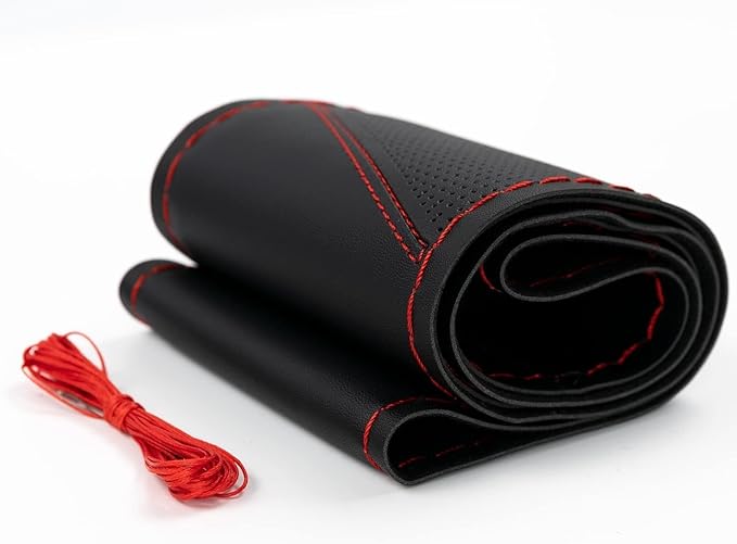 AUTOXBERT Sports Style Hand Sew Steering Wheel Cover Microfiber Leather Car Auto Steering Wheel Cover Stitch on Wrap for Cars