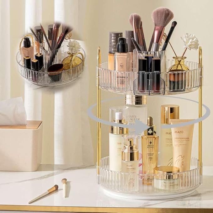 shuang qing Rotating Makeup Organizer for Vanity, High-Capacity Skincare Clear Make Up Storage Perfume Organizers Cosmetic Dr