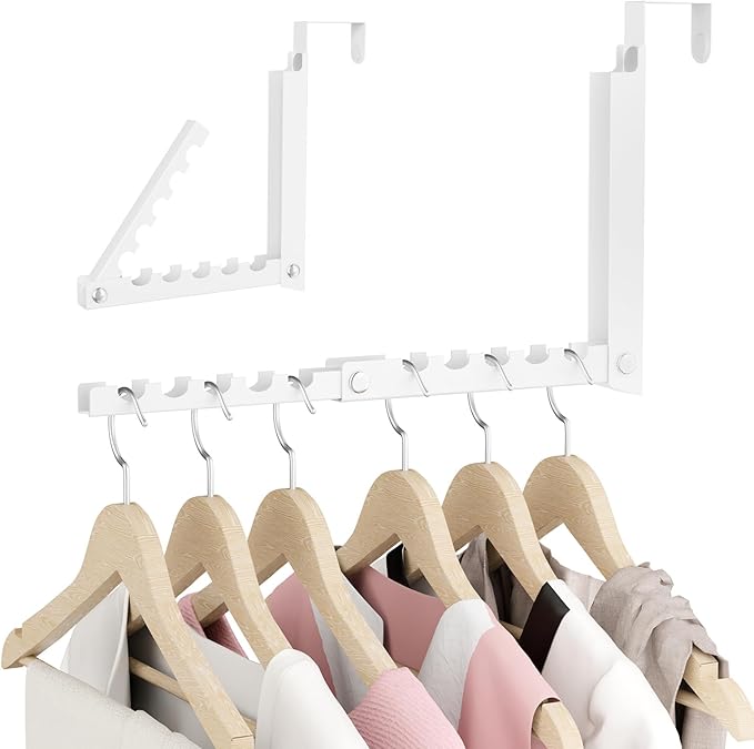 BAKON Over The Door Hanger Folding Clothes Drying Rack, Double Fold Hanging Door Hooks Coat Rack for Indoor Laundry Room Comp