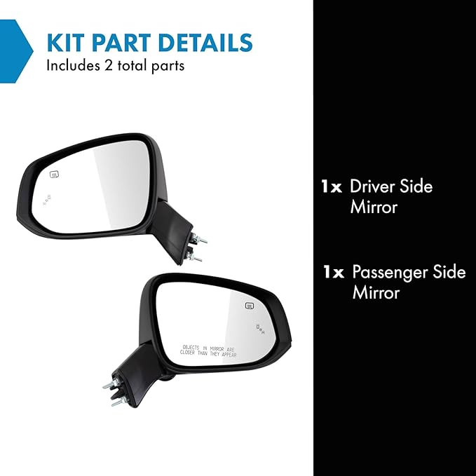 TRQ Driver & Passenger Side Power Heated Mirrors with Blind Spot Paint to Match Black Compatible with 2021-2023 Toyota Sienna