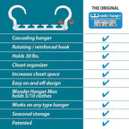 Wonder Hanger Max 20-Pack Space Saving Hangers, Reinforced Hooks Swivels 360°, Cascading Hanger, College Dorms & Storage Clos
