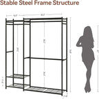 Portable Wardrobe Closet, Clothes Rack for Bedroom with Hanging Area and Storage Shelves, Tall Freestanding Clothes Organizer