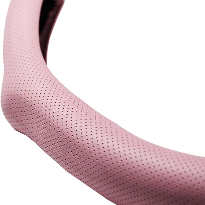 Quick Install Sporty Perforated Pink Nappa Leather Steering Wheel Cover Universal fit 14½" to 15" Car SUV Pickup 14.5 to 15 inche Pink for Wife
