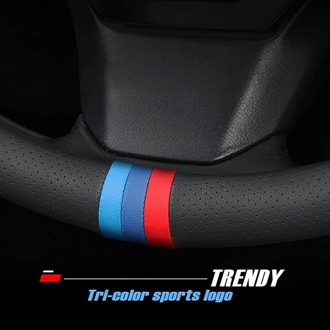 HAOTULE New Nappa Leather car Steering Wheel Cover, Universal 15 inch Black