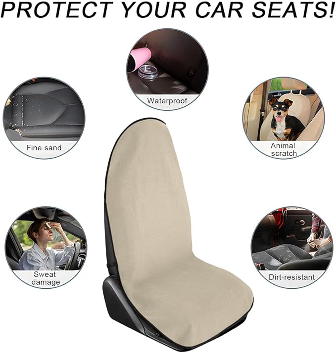 2PCS Car Towel Seat Cover, Waterproof Sweating Non-Slip Premium Soft Towel Carseat Protector, Universal Machine Washable Car 