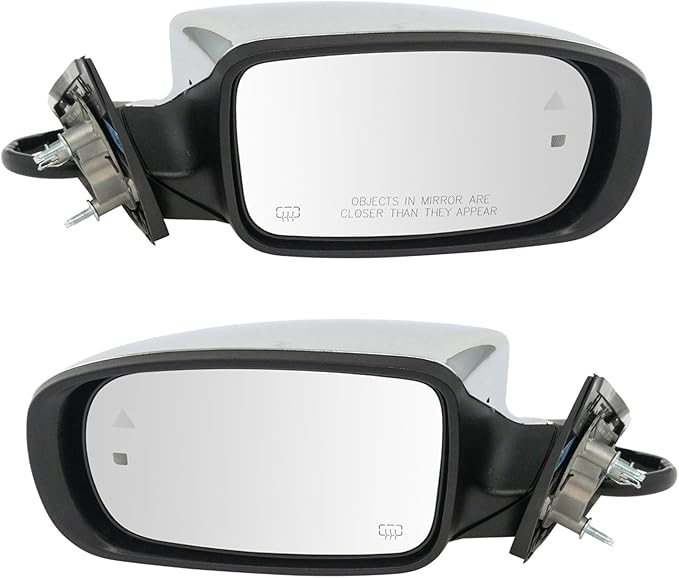 TRQ Driver & Passenger Side Power Heated Chrome Mirror Set w/Turn Signal, Blind Spot, Puddle Light Compatible with 2011-2018 