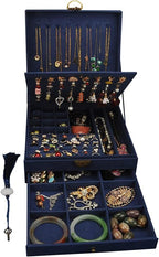 Women Jewelry Box Lockable 3 Layers Large Jewelry Organizer Storage Case for Earrings Necklaces Rings Bracelets,Green Display