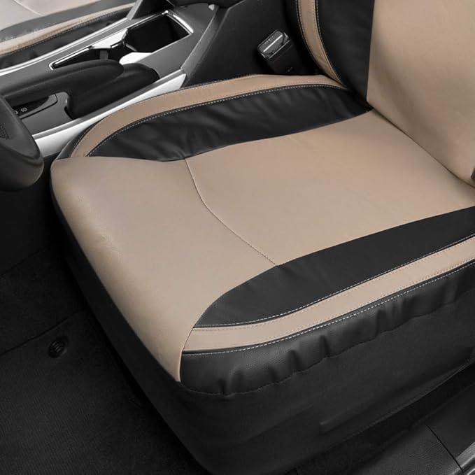 Motor Trend Beige Faux Leather Car Covers for Front Seats – Premium Automotive Bucket Seat Covers, Made for Vehicles with Rem