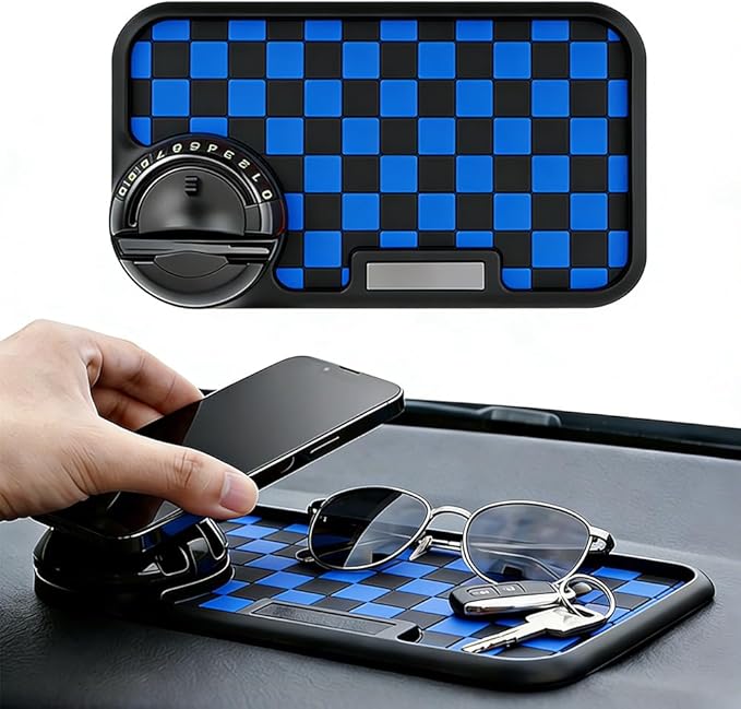 Multifunctional Car Anti-Slip Dashboard Mat with 360° Rotating Phone Holder & Hidden Parking Number Plate, Universal Anti Sli