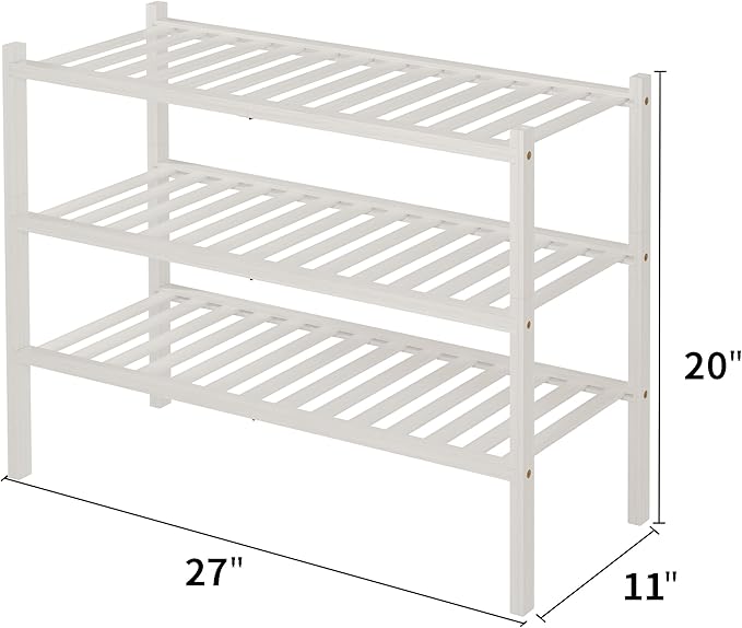 ROMGUAR CRAFT 3 Tier Bamboo Shoe Rack for Closet Free Standing Wood Shoe Shelf Storage Organizer for Entryway Small Space Sta