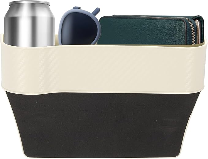 HARFINGTON Car Seat Gap Filler Organizer 10.2 x 6.5 x 2.8 Inch PP Universal Car Organizer Storage Box Between Seat and Console (Left) with Cup Holders for Phone Sunglasses Keys, Beige
