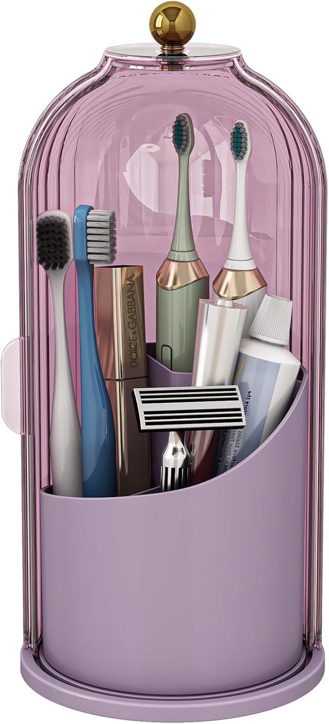 Dustproof Toothbrush Holders with Cover, Rotating Electric Toothbrush and Toothpaste Holder for Bathroom Countertop, 3 Slots 