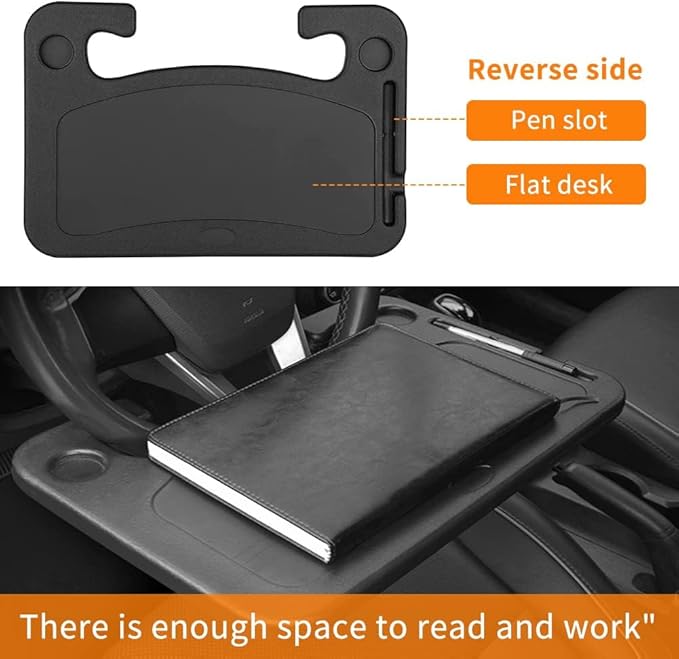 Steering Wheel Desk Tray for Nissan Navara NP300 D23 2016-2019, Driver Seat Laptop Mount Portable Food Eating Table Travel Accessory Black Plastic