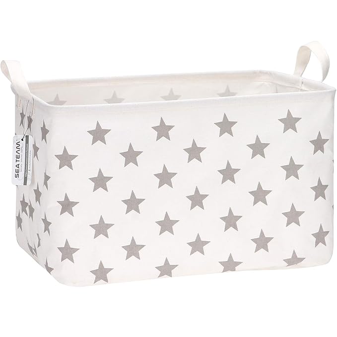Sea Team Collapsible Canvas Fabric Storage Basket with Handles, Rectangle Waterproof Storage Bin, Box, Cube, Foldable Shelf B
