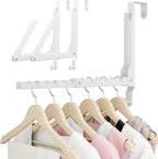 Over The Door Hanger Folding Clothes Drying Rack, Double Fold Hanging Door Hooks Coat Rack with Hooks for Indoor Laundry Room