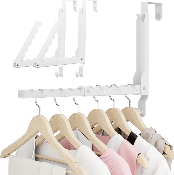 Over The Door Hanger Folding Clothes Drying Rack, Double Fold Hanging Door Hooks Coat Rack with Hooks for Indoor Laundry Room
