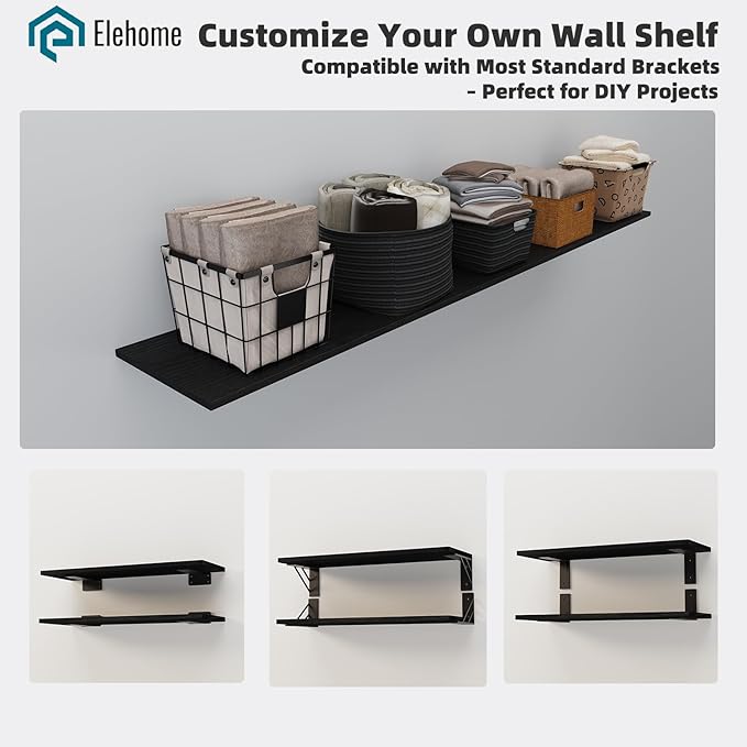 Floating Shelf Board for Wall 5/8" – 1 Pack Board Only, No Brackets – 72"L x 10"W x 0.6"T Black Melamine Wood Floating Shelve
