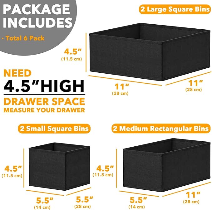 SpaceAid Drawer Organizer for Clothes, 6 Pack Dresser Drawer Organizer Bins, Closet Organizers and Storage Dividers for Cloth