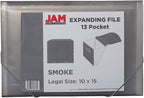 JAM PAPER Accordion Folders - 13 Pocket Plastic Expanding File - Legal Size - 10 x 15 - Smoke Grey - Sold Individually