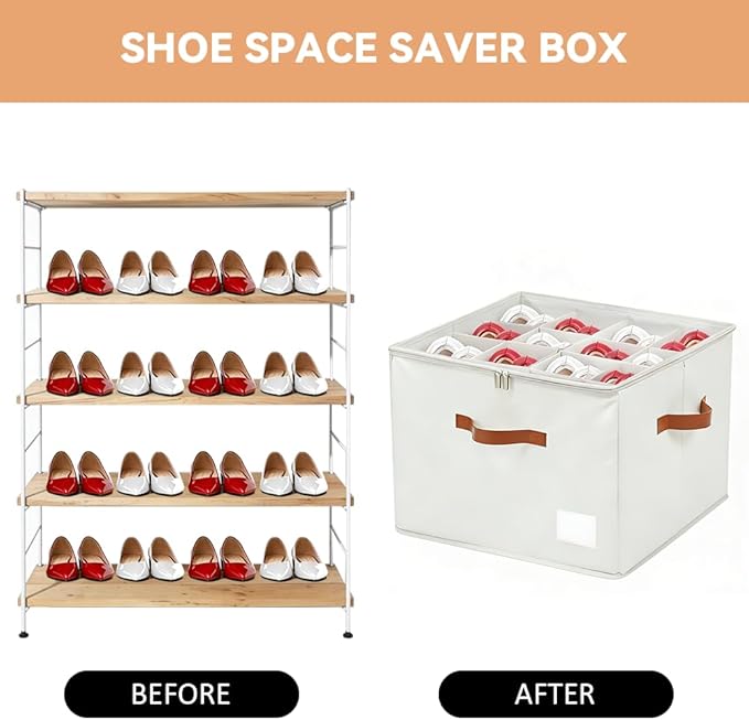 NVGSN Shoe Organzier for Cloest - 2pack Adjustable Shoe Storage Box Fits 8-16 pairs with Pop-Up dividers,17''*17''*12.5'' Spa