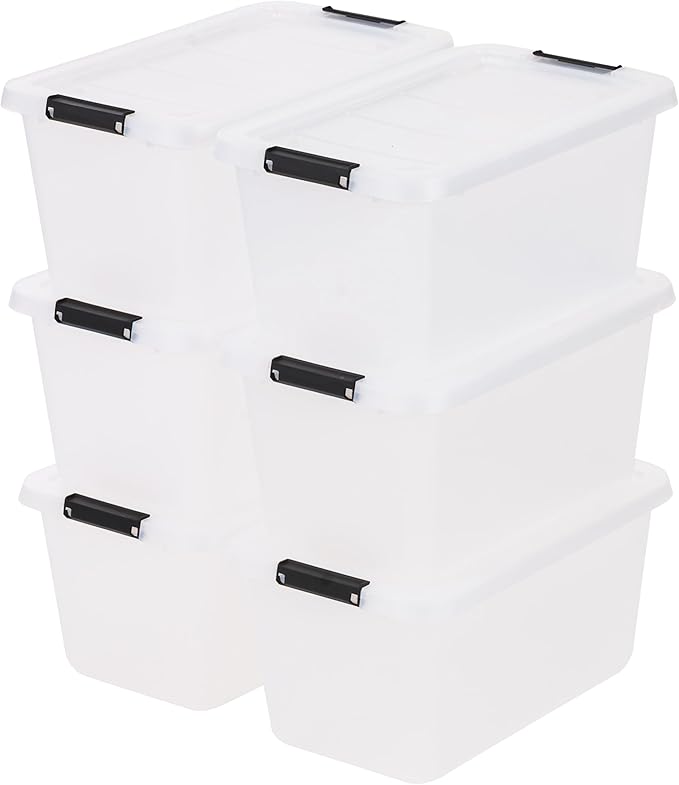 IRIS USA 6-Pack Clip Box with Latching Lids, 13 Quart Craft Storage Bins, Art & Writing Supply Containers for Home, Office & 