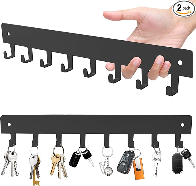 2 Pack Key Holder for Wall, Key Hooks with 8 Hooks, No Drilling Required, Self-Adhesive Key Holder, Hallway Wall Mount Keycha