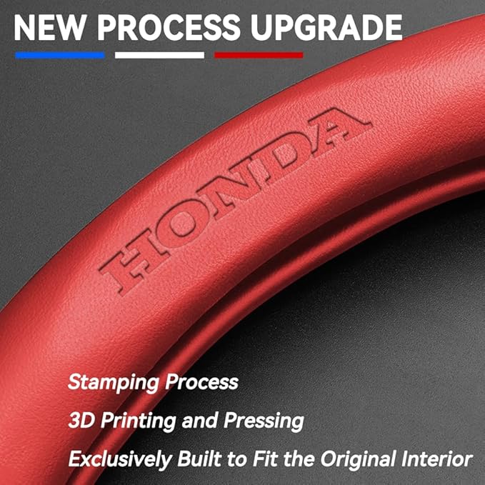 Customized Steering Wheel Cover Compatible with Honda, Premium Nappa Leather&Bright Carbon Fiber Texture Steering Wheel Cover, with Coasters and 3-in-1 USB Fast Charging Cable (Red)