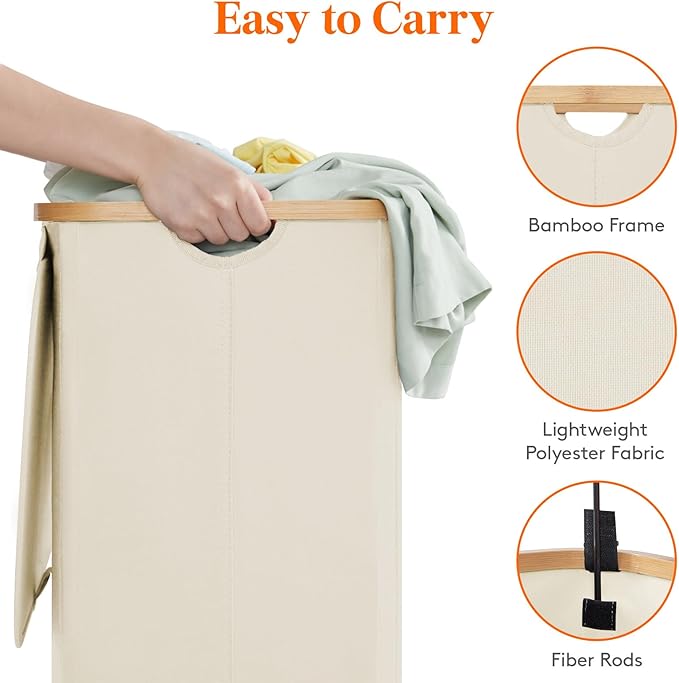 Lifewit 80L Laundry Basket with Lid, Clothes Hampers for Laundry with Bamboo Handles and 1 Removable Bag, Large Foldable Laun