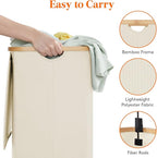 Lifewit 80L Laundry Basket with Lid, Clothes Hampers for Laundry with Bamboo Handles and 1 Removable Bag, Large Foldable Laun