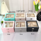 BOOVO Clear Lid Jewelry Box,3 Layers Jewelry Organizer Large Multi-Functional Jewelry Storage Box with 2 Drawers,Jewelry Disp