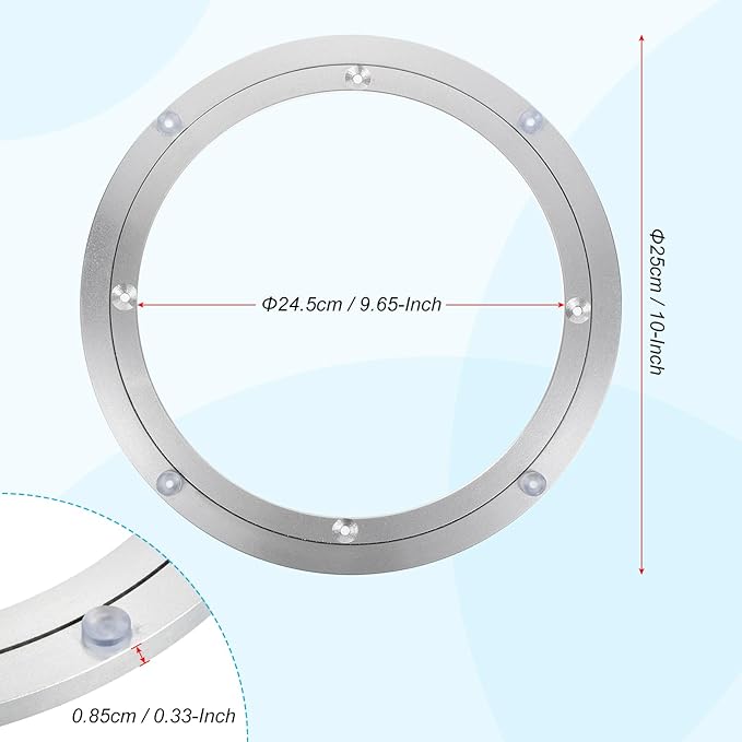 uxcell Aluminium Lazy Susan Turntable Bearing, 10 inch Round Rotating Bearing Turntable Base for Kitchen Dining Table（Base On