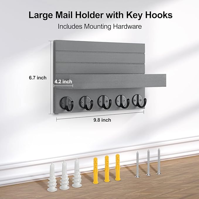 Lwenki Key Holder for Wall, Decorative Key and Mail Holder with Shelf Has Large Key Hooks for Bags, Coats, Umbrella – Paulown