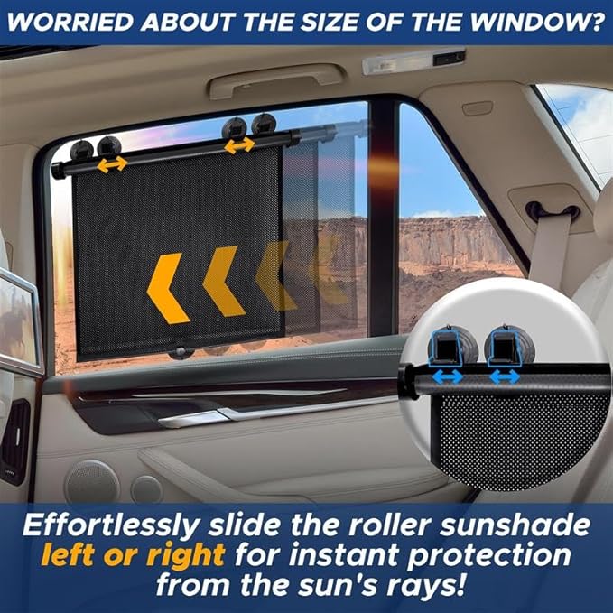 EcoNour Window Shades for Car Baby (2 Pack) | Retractable car Window Shade for Baby for Sun Protection for Kids, Passengers & Pets in The Back Seat | Car Window Covers for Trucks | (20”x22”)