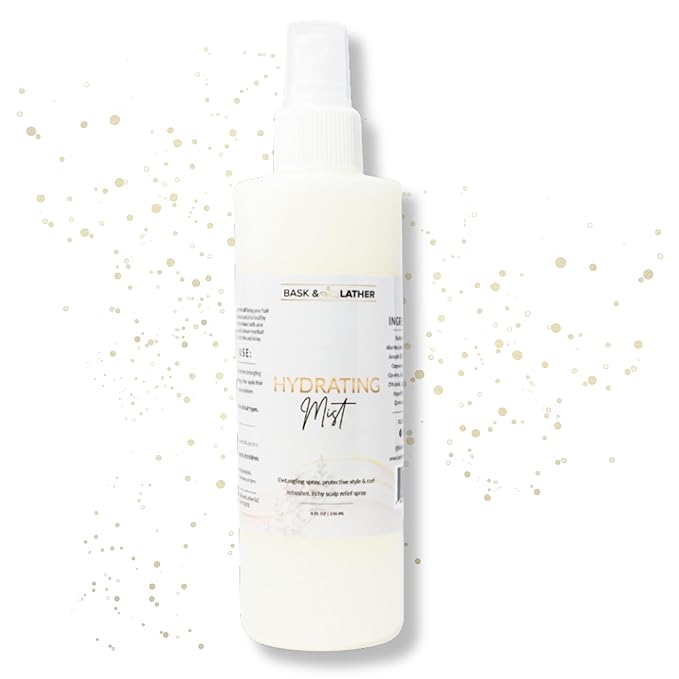 BASK & LATHER Hydrating Hair Mist, Leave-In Conditioner, Itchy Scalp Relief, Detangler, Curl Definer, Aloe Vera, Avocado Oil,