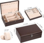 LANDICI Jewelry Box Organizer for Men Women, 2 Layer 4 Slot Watch Storage Case with Removable Tray, PU Leather Large Jeweller