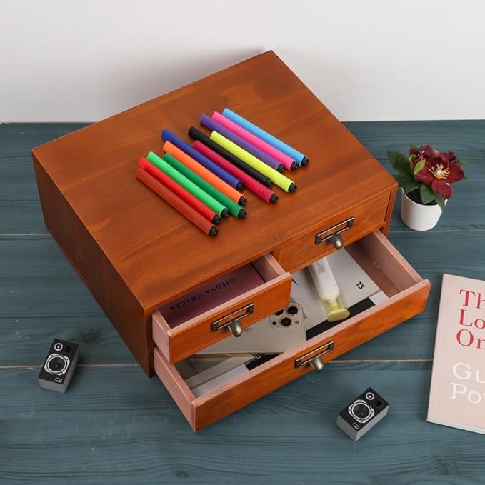 Wooden Storage Box Countertop Drawers Vintage Wooden Drawers Apothecary Cabinet Wood Desktop Organizer Box Library Card Catal