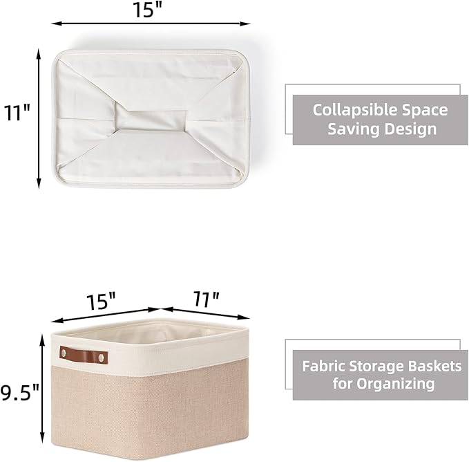 HNZIGE Fabric Storage Baskets for Shelves, Large Collapsible Storage Baskets for Organizing, Decorative Baskets Bins Set with