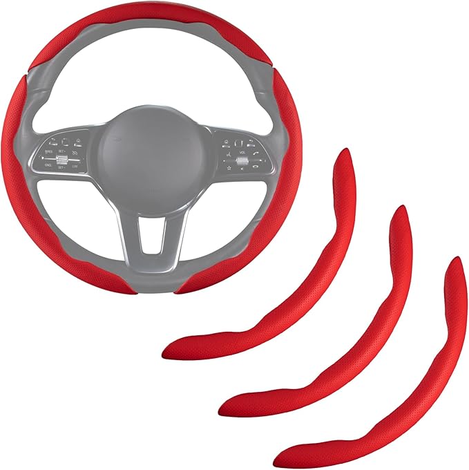 Nappa Leather Car Steering Wheel Cover for Men Women, Ultra-Thin Non-Slip Breathable Microfibre, Universal for 14.5"-15" Stee