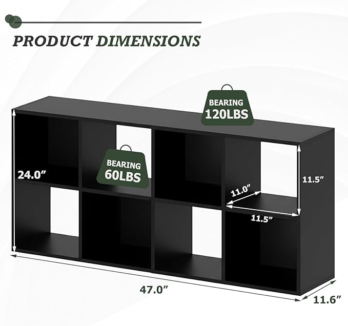 8 Cube Storage Organizer Shelf, Open Cube Bookshelf, Reversible Bookcase, Sturdy Modern Storage for Home Office, Bedroom, Liv