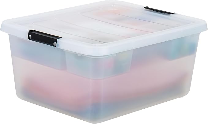 IRIS USA Clip Box with Removable Tray and Latching Lids, 18 Quart Craft Storage Bins, Art & Writing Supply Containers for Hom