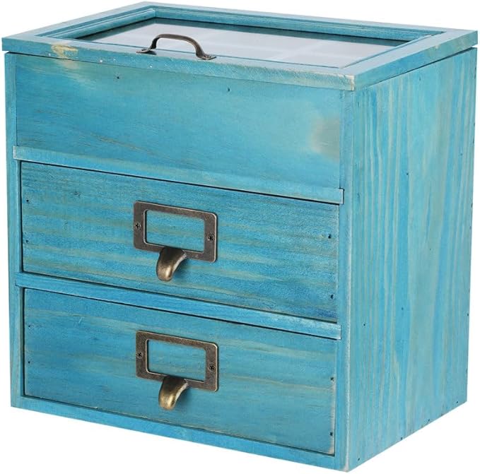 Wooden Storage Box Wooden Desk Organizer with 2 Drawers and 6 Grids Apothecary Drawers Small Wooden Drawers Small Craft Stora